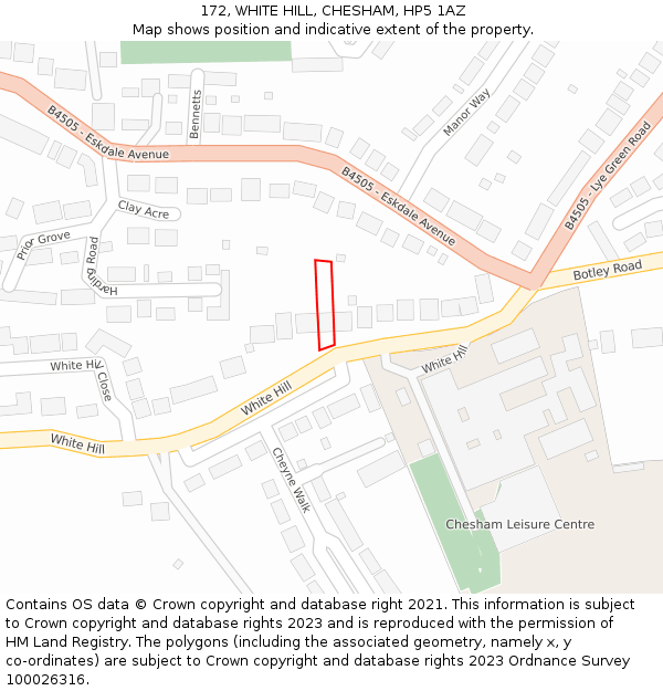 172, WHITE HILL, CHESHAM, HP5 1AZ: Location map and indicative extent of plot
