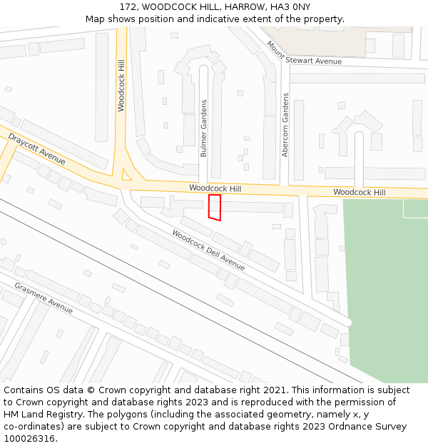 172, WOODCOCK HILL, HARROW, HA3 0NY: Location map and indicative extent of plot