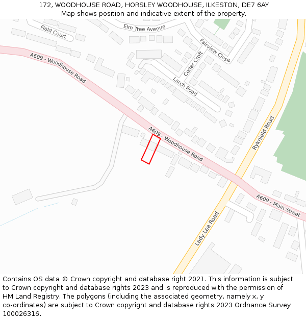 172, WOODHOUSE ROAD, HORSLEY WOODHOUSE, ILKESTON, DE7 6AY: Location map and indicative extent of plot