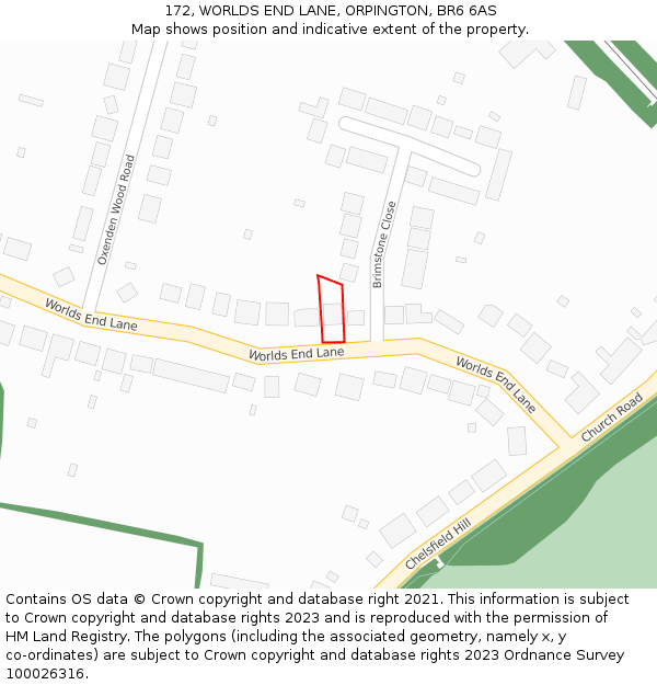172, WORLDS END LANE, ORPINGTON, BR6 6AS: Location map and indicative extent of plot