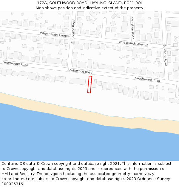 172A, SOUTHWOOD ROAD, HAYLING ISLAND, PO11 9QL: Location map and indicative extent of plot