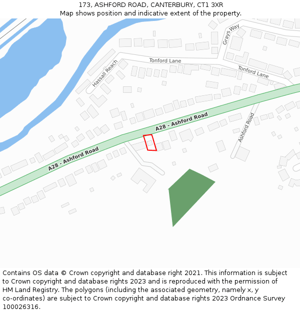 173, ASHFORD ROAD, CANTERBURY, CT1 3XR: Location map and indicative extent of plot