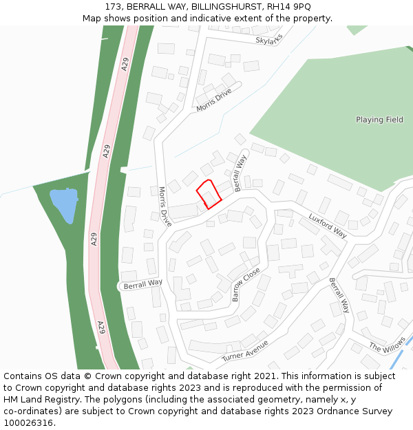 173, BERRALL WAY, BILLINGSHURST, RH14 9PQ: Location map and indicative extent of plot