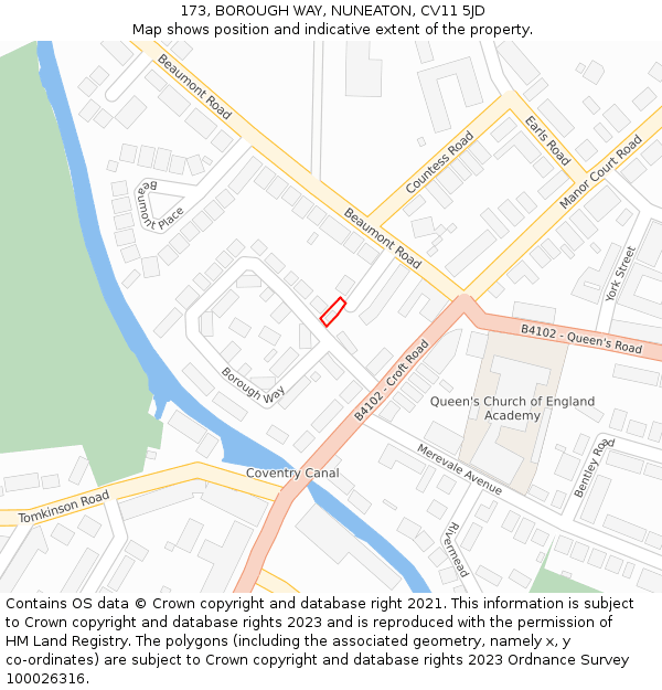 173, BOROUGH WAY, NUNEATON, CV11 5JD: Location map and indicative extent of plot