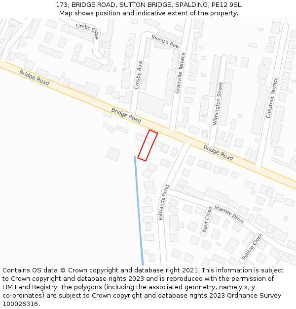 173, BRIDGE ROAD, SUTTON BRIDGE, SPALDING, PE12 9SL: Location map and indicative extent of plot