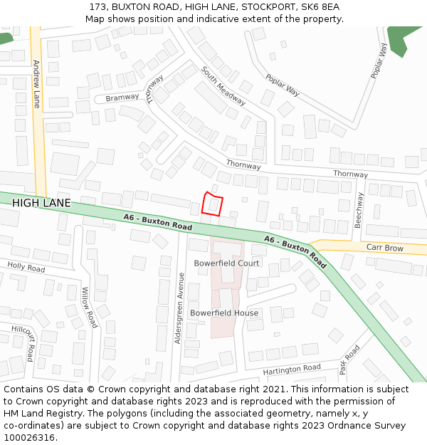 173, BUXTON ROAD, HIGH LANE, STOCKPORT, SK6 8EA: Location map and indicative extent of plot