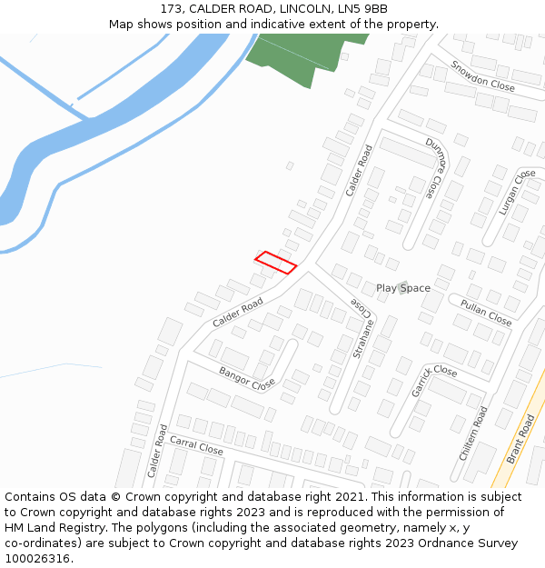 173, CALDER ROAD, LINCOLN, LN5 9BB: Location map and indicative extent of plot