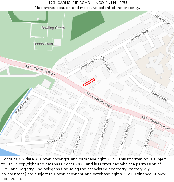 173, CARHOLME ROAD, LINCOLN, LN1 1RU: Location map and indicative extent of plot