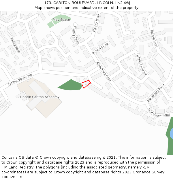 173, CARLTON BOULEVARD, LINCOLN, LN2 4WJ: Location map and indicative extent of plot