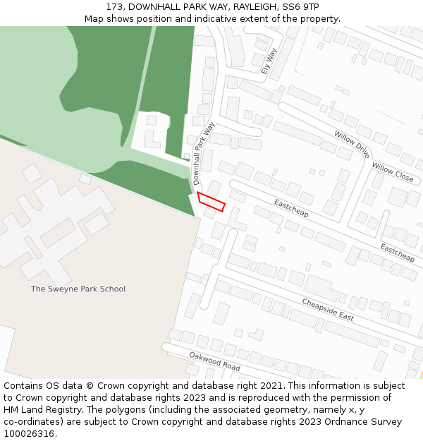 173, DOWNHALL PARK WAY, RAYLEIGH, SS6 9TP: Location map and indicative extent of plot