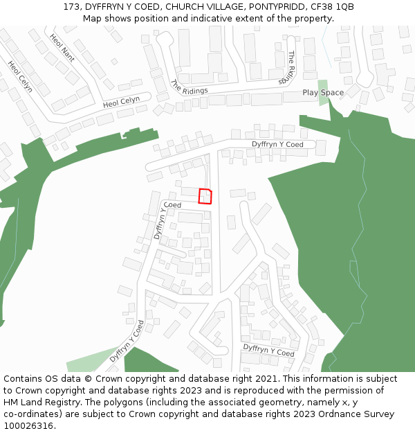173, DYFFRYN Y COED, CHURCH VILLAGE, PONTYPRIDD, CF38 1QB: Location map and indicative extent of plot