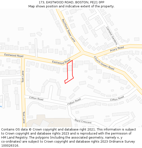 173, EASTWOOD ROAD, BOSTON, PE21 0PP: Location map and indicative extent of plot