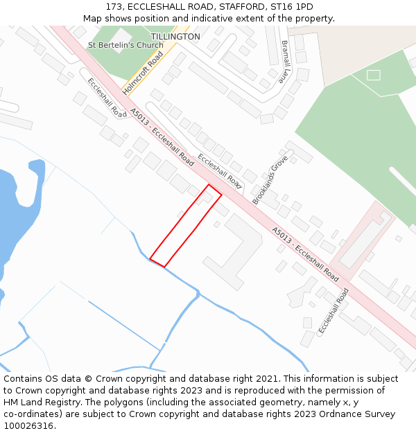 173, ECCLESHALL ROAD, STAFFORD, ST16 1PD: Location map and indicative extent of plot