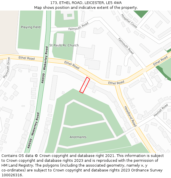 173, ETHEL ROAD, LEICESTER, LE5 4WA: Location map and indicative extent of plot