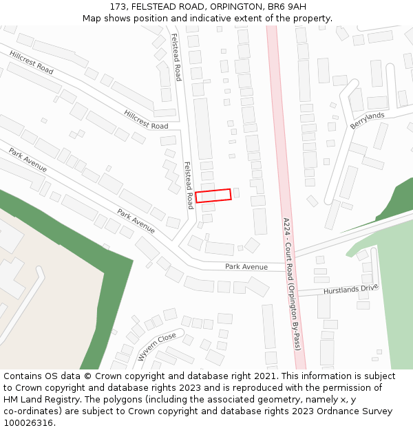173, FELSTEAD ROAD, ORPINGTON, BR6 9AH: Location map and indicative extent of plot