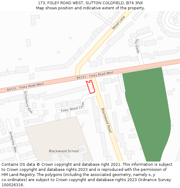173, FOLEY ROAD WEST, SUTTON COLDFIELD, B74 3NX: Location map and indicative extent of plot