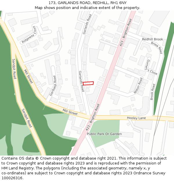 173, GARLANDS ROAD, REDHILL, RH1 6NY: Location map and indicative extent of plot