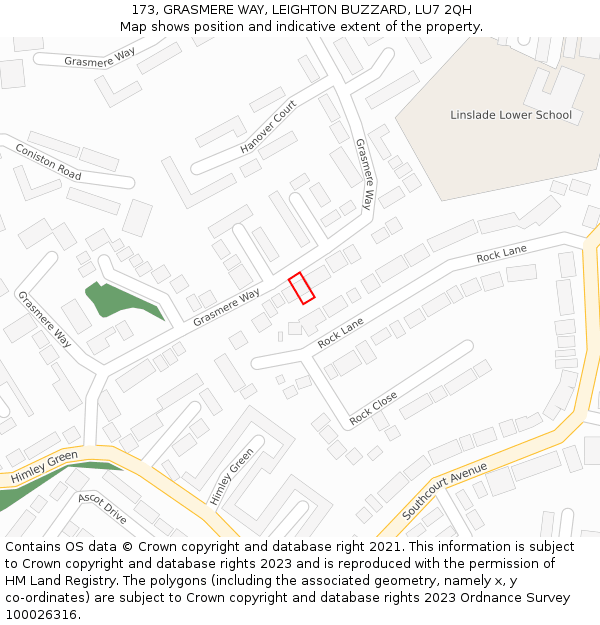 173, GRASMERE WAY, LEIGHTON BUZZARD, LU7 2QH: Location map and indicative extent of plot