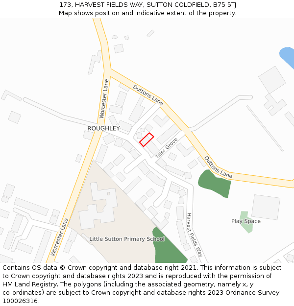 173, HARVEST FIELDS WAY, SUTTON COLDFIELD, B75 5TJ: Location map and indicative extent of plot