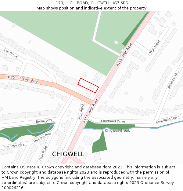 173, HIGH ROAD, CHIGWELL, IG7 6PS: Location map and indicative extent of plot