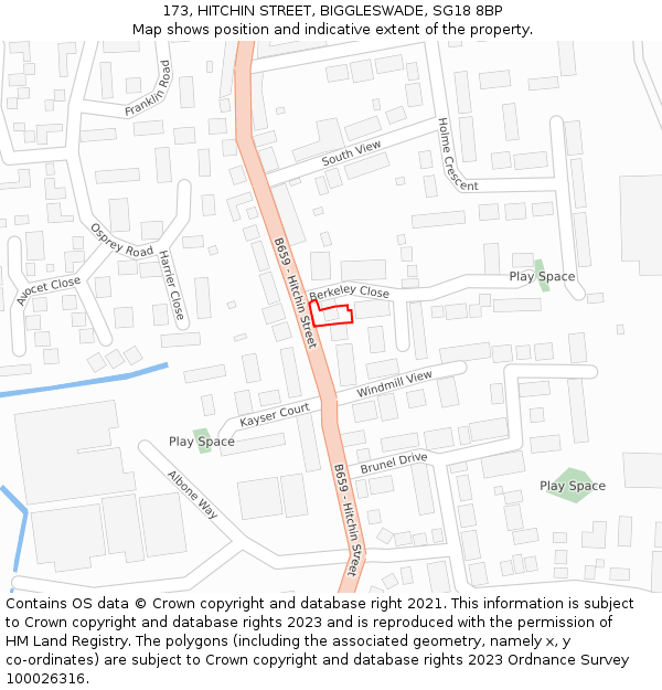 173, HITCHIN STREET, BIGGLESWADE, SG18 8BP: Location map and indicative extent of plot