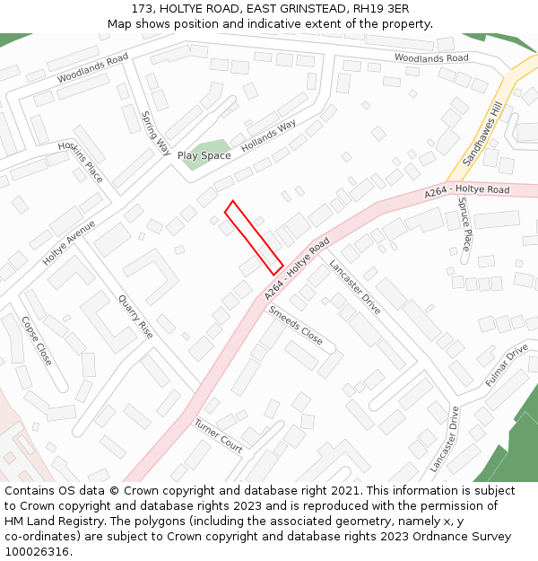 173, HOLTYE ROAD, EAST GRINSTEAD, RH19 3ER: Location map and indicative extent of plot