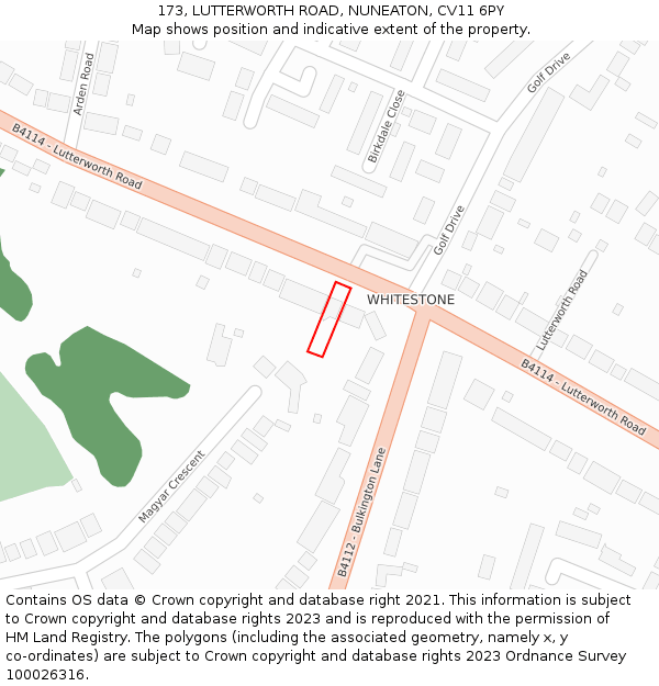 173, LUTTERWORTH ROAD, NUNEATON, CV11 6PY: Location map and indicative extent of plot