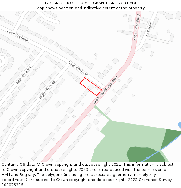 173, MANTHORPE ROAD, GRANTHAM, NG31 8DH: Location map and indicative extent of plot