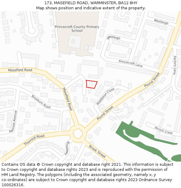 173, MASEFIELD ROAD, WARMINSTER, BA12 8HY: Location map and indicative extent of plot