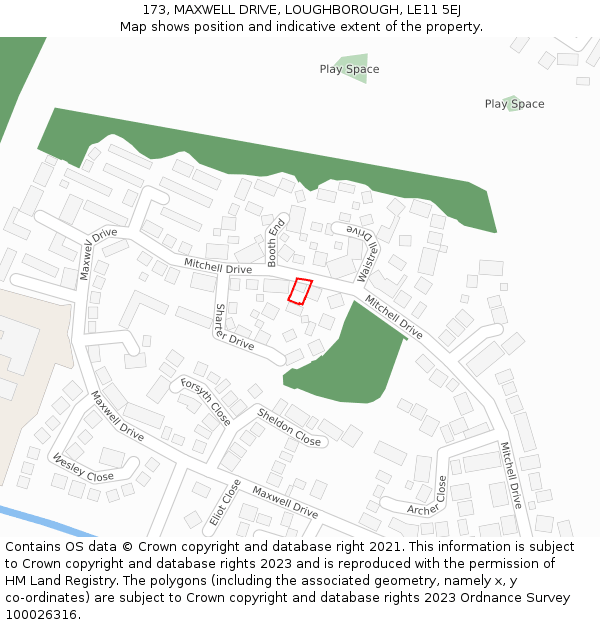 173, MAXWELL DRIVE, LOUGHBOROUGH, LE11 5EJ: Location map and indicative extent of plot