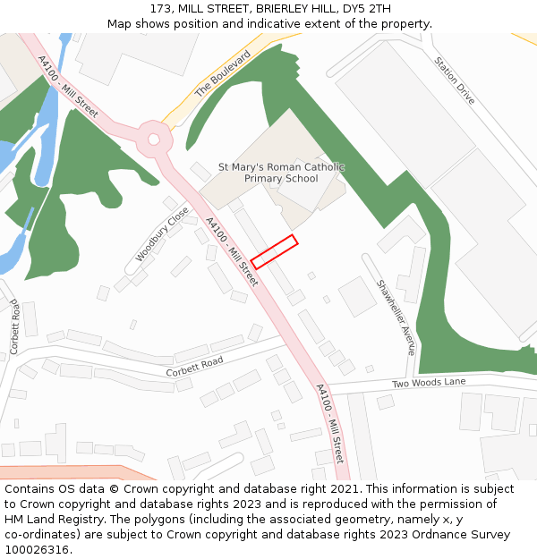 173, MILL STREET, BRIERLEY HILL, DY5 2TH: Location map and indicative extent of plot