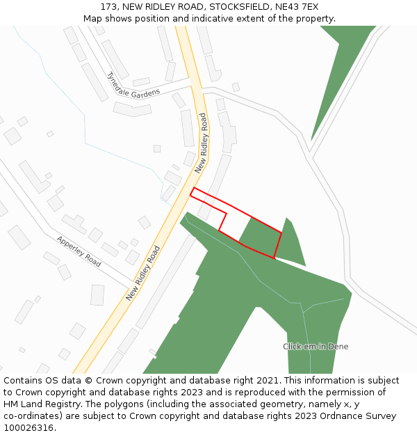 173, NEW RIDLEY ROAD, STOCKSFIELD, NE43 7EX: Location map and indicative extent of plot