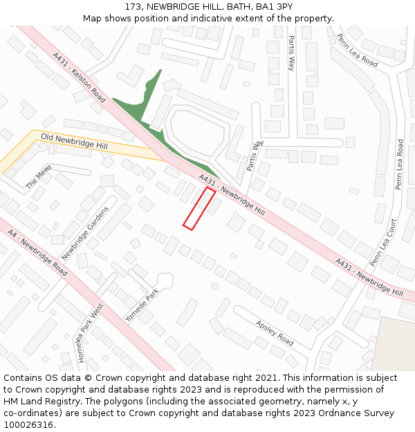 173, NEWBRIDGE HILL, BATH, BA1 3PY: Location map and indicative extent of plot