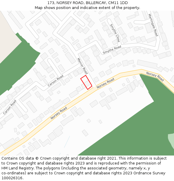 173, NORSEY ROAD, BILLERICAY, CM11 1DD: Location map and indicative extent of plot