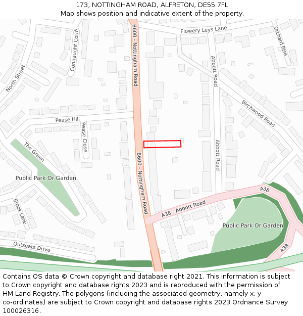 173, NOTTINGHAM ROAD, ALFRETON, DE55 7FL: Location map and indicative extent of plot