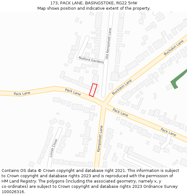 173, PACK LANE, BASINGSTOKE, RG22 5HW: Location map and indicative extent of plot