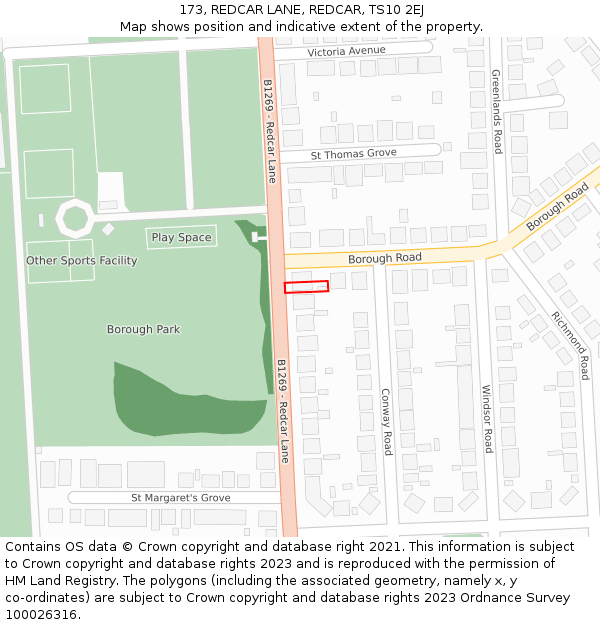 173, REDCAR LANE, REDCAR, TS10 2EJ: Location map and indicative extent of plot