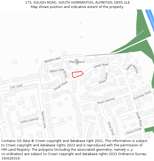 173, SOUGH ROAD, SOUTH NORMANTON, ALFRETON, DE55 2LE: Location map and indicative extent of plot