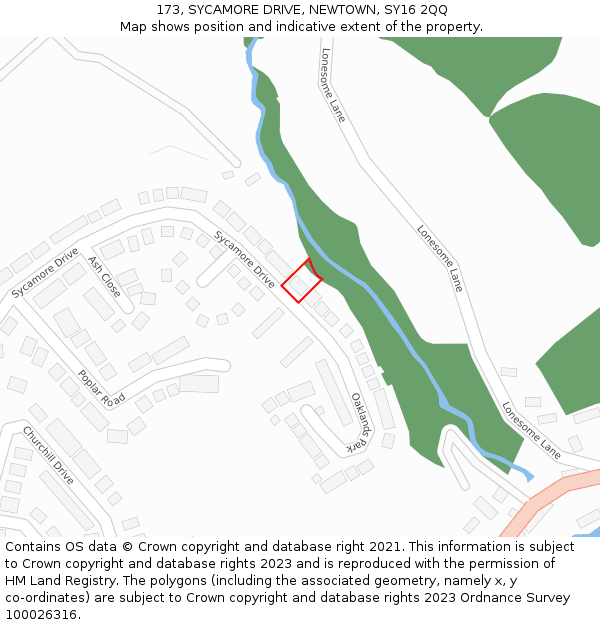 173, SYCAMORE DRIVE, NEWTOWN, SY16 2QQ: Location map and indicative extent of plot