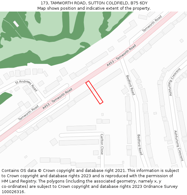173, TAMWORTH ROAD, SUTTON COLDFIELD, B75 6DY: Location map and indicative extent of plot