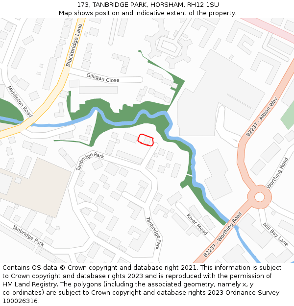 173, TANBRIDGE PARK, HORSHAM, RH12 1SU: Location map and indicative extent of plot