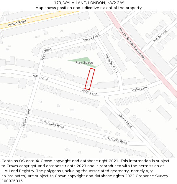 173, WALM LANE, LONDON, NW2 3AY: Location map and indicative extent of plot