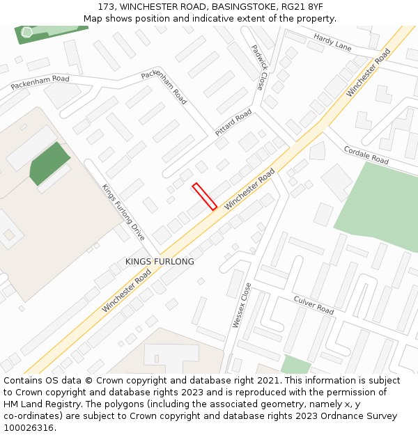 173, WINCHESTER ROAD, BASINGSTOKE, RG21 8YF: Location map and indicative extent of plot