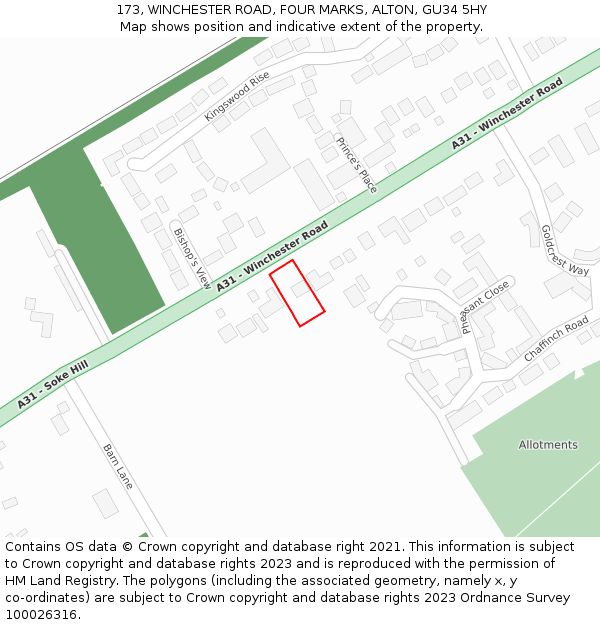 173, WINCHESTER ROAD, FOUR MARKS, ALTON, GU34 5HY: Location map and indicative extent of plot