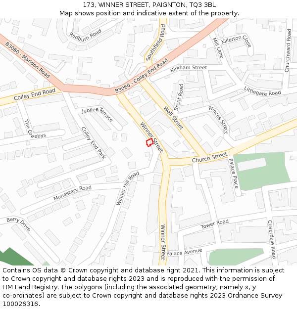 173, WINNER STREET, PAIGNTON, TQ3 3BL: Location map and indicative extent of plot