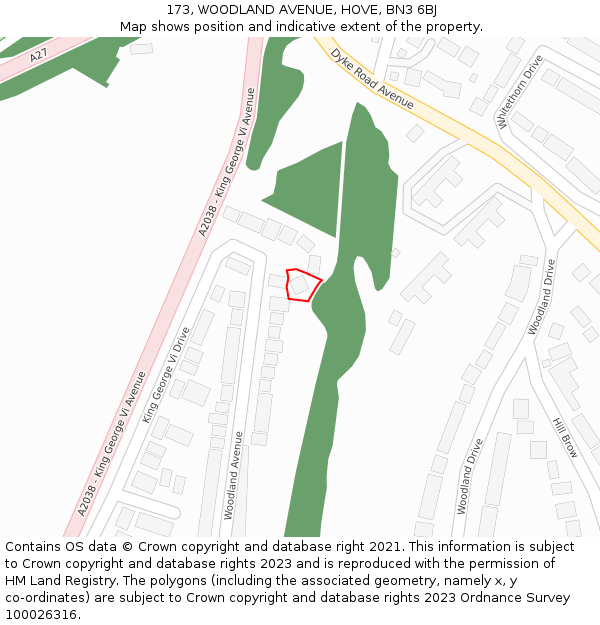 173, WOODLAND AVENUE, HOVE, BN3 6BJ: Location map and indicative extent of plot