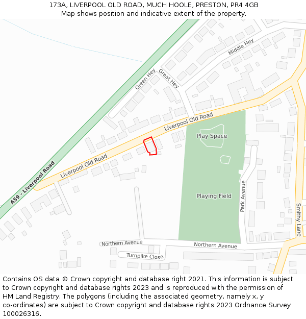 173A, LIVERPOOL OLD ROAD, MUCH HOOLE, PRESTON, PR4 4GB: Location map and indicative extent of plot