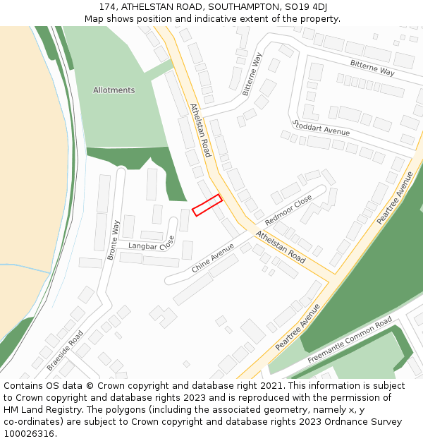 174, ATHELSTAN ROAD, SOUTHAMPTON, SO19 4DJ: Location map and indicative extent of plot