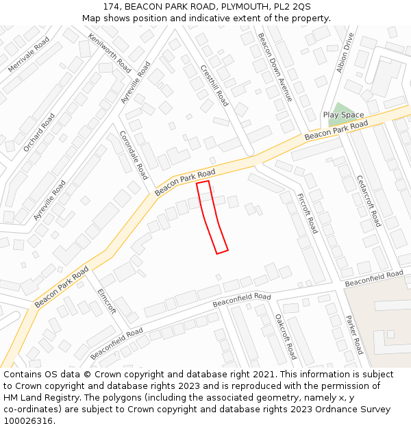 174, BEACON PARK ROAD, PLYMOUTH, PL2 2QS: Location map and indicative extent of plot