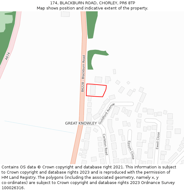 174, BLACKBURN ROAD, CHORLEY, PR6 8TP: Location map and indicative extent of plot